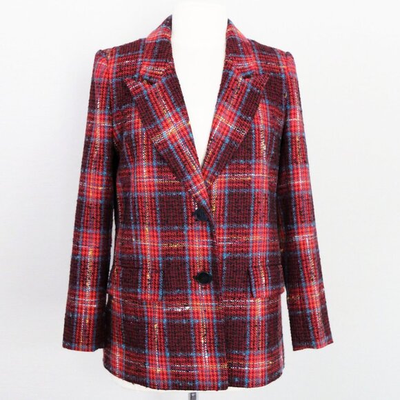 Halogen Nordstrom Avondale Tweed Plaid Wool Blend Blazer Jacket Coat S $149 Red - Picture 5 of 16